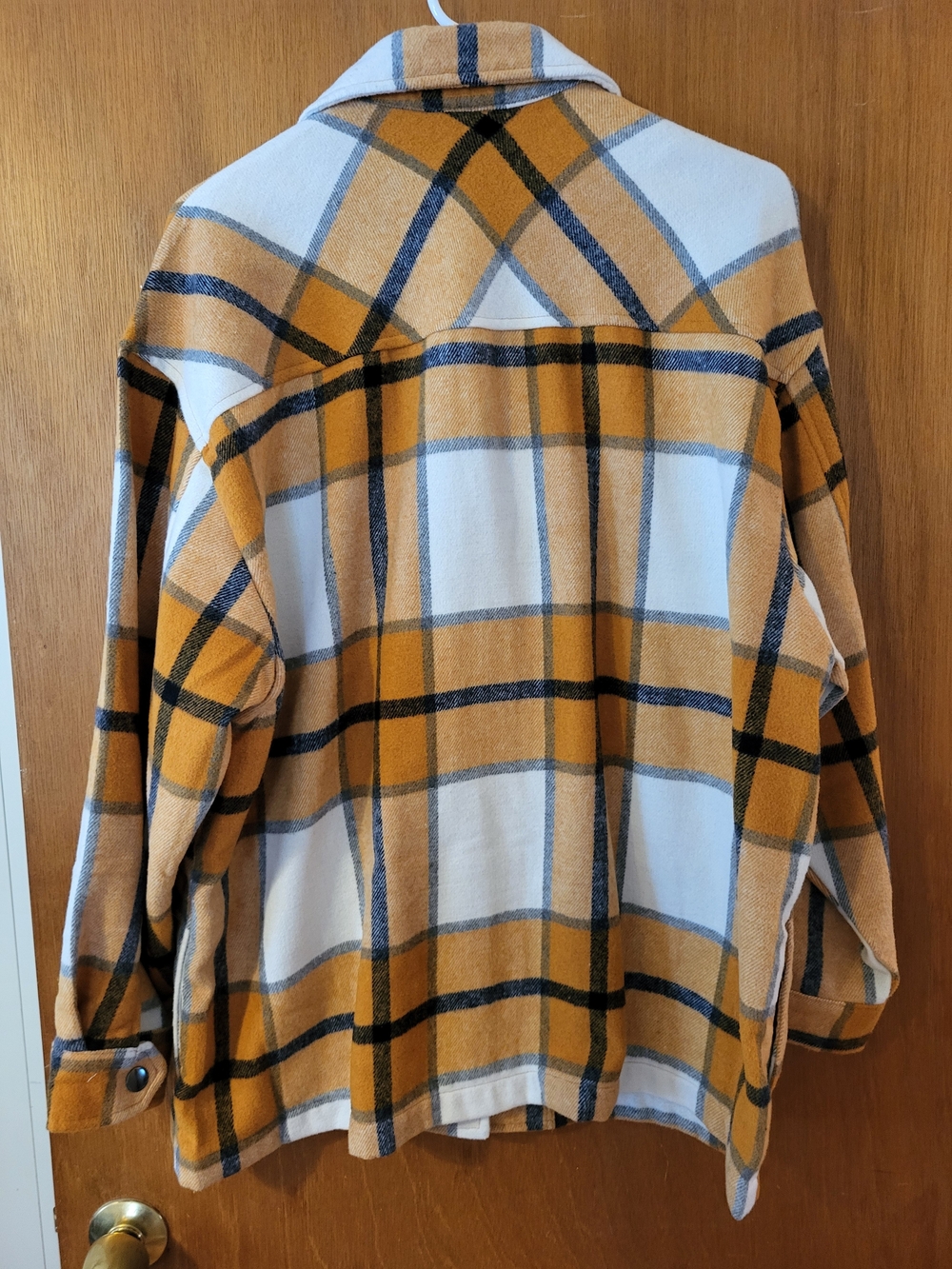 Mountain-Labeled Plaid Shacket in Mustard & Cream - Picture 5 of 5